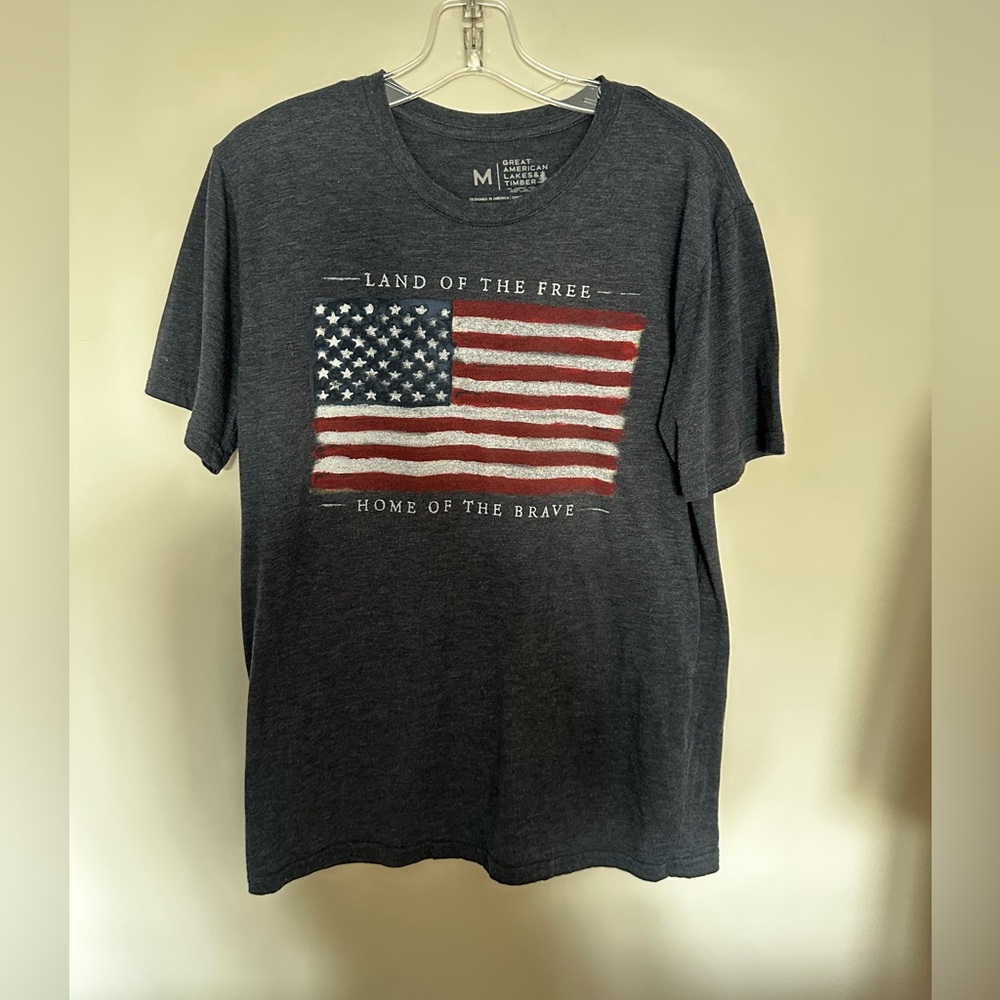 Great American Lakes and Timber Navy Blue T-Shirt with American Flag